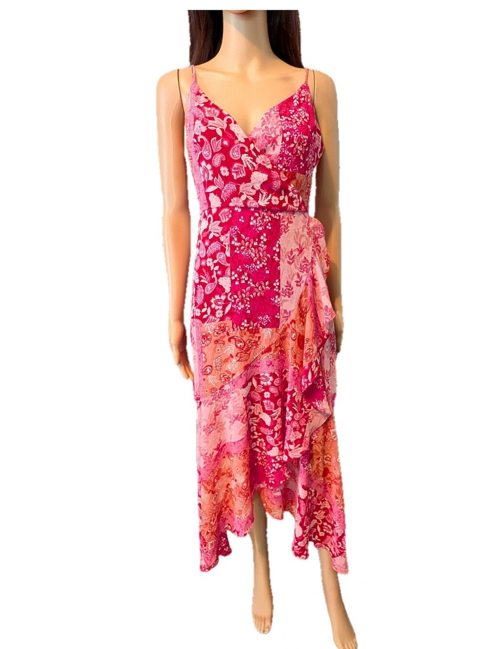 Lulus Divinely Darling Faux Wrap High/Low Midi Sundress, Size Small, pink